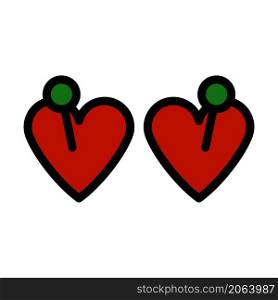 Two Valentines Heart With Pin Icon. Editable Bold Outline With Color Fill Design. Vector Illustration.