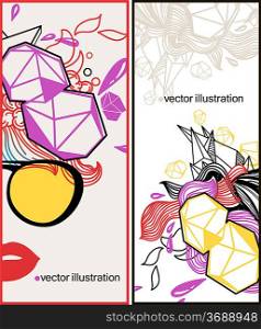 two vector abstract cards with colored doodles