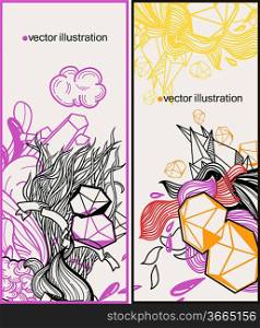two vector cards with abstract colorful doodles