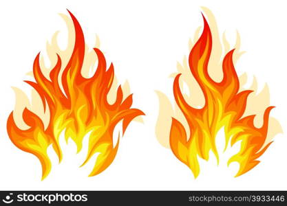 Two vector fire. Set of two different flame on white background