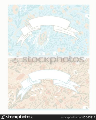 two vector floral cards with pastel flowers
