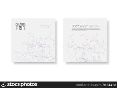 Two vector templates for brochure cover in A4 size. Polygonal space background with connecting dots and lines
