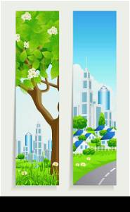 Two Vertical Banners with City