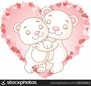 Two very cute polar bears in love