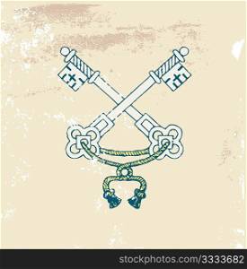 two very old heraldic keys on the Grunge background. Vector illustration.