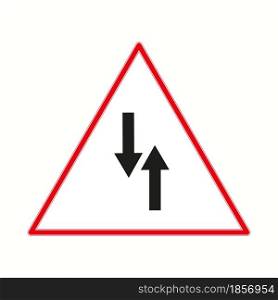 Two-way traffic sign. Road laws. Regulation concept. Isolated navigation emblem. Vector illustration. Stock image. EPS 10.. Two-way traffic sign. Road laws. Regulation concept. Isolated navigation emblem. Vector illustration. Stock image.