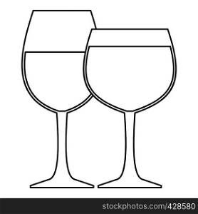 Two wine glasses icon. Outline illustration of two wine glasses vector icon for web. Two wine glasses icon, outline style