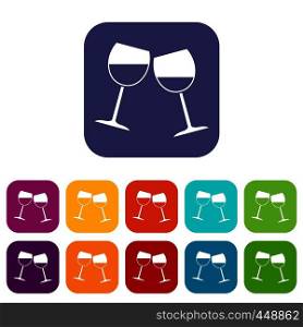 Two wine glasses icons set vector illustration in flat style In colors red, blue, green and other. Two wine glasses icons set flat