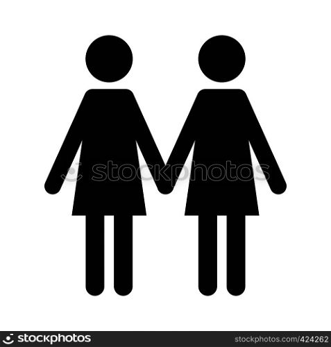 Two women black simple icon isolated on white background. Two women black simple icon