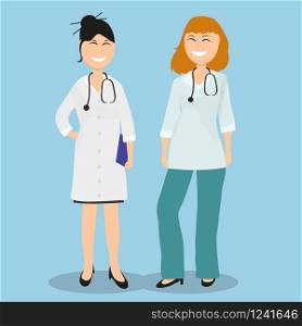 Two women gay doctor in hospital vector illustration. Two women gay doctor in hospital