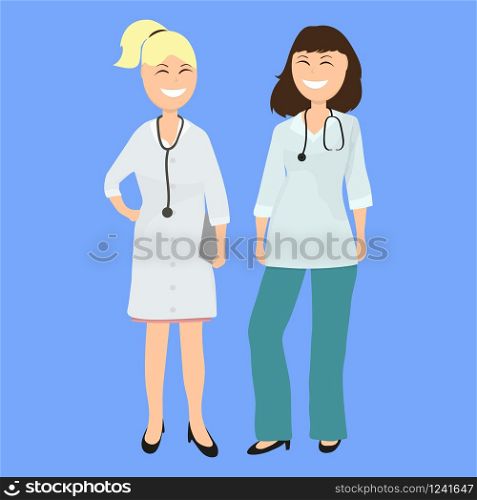 Two women gay doctor in hospital vector illustration. Two women gay doctor in hospital