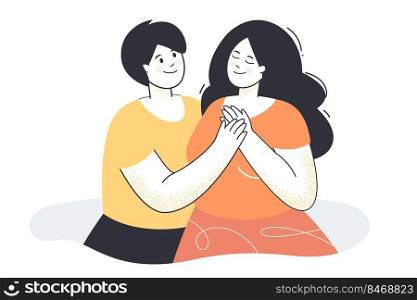Two women holding each others hands on date. Portrait of lesbian couple flat vector illustration. Intimacy, love, passion, homosexuality, lgbt relationship concept