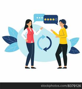 Two women talk and share their opinions. Feedback loop. Working relationship.