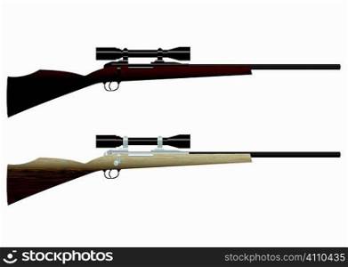 Two wooden hunting rifles with sight and wood grain