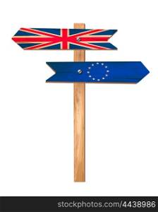 Two wooden signs - UK and EU. Brexit concept. Vector.