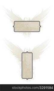 Two woodgrain plaques with wings. Separate elements.