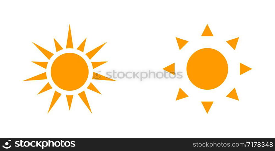 Two yellow Sun icons isolated on white background. Sun icons. Eps10. Two yellow Sun icons isolated on white background. Sun icons