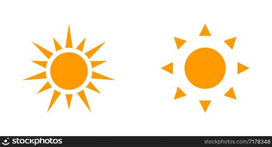 Two yellow Sun icons isolated on white background. Sun icons. Eps10. Two yellow Sun icons isolated on white background. Sun icons