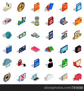 Type icons set. Isometric style of 36 type vector icons for web isolated on white background. Type icons set, isometric style