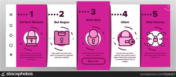 Type Locks Onboarding Mobile App Page Screen Vector Icons Set Thin Line. Different Shape, Open And Closed Locks Linear Pictograms. Key And Padlock In Heart Form Contour Illustrations. Type Locks Elements Vector Onboarding
