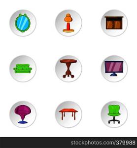 Type of furniture icons set. Cartoon illustration of 9 type of furniture vector icons for web. Type of furniture icons set, cartoon style