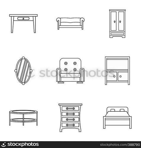 Type of furniture icons set. Outline illustration of 9 type of furniture vector icons for web. Type of furniture icons set, outline style