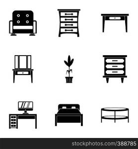 Type of furniture icons set. Simple illustration of 9 type of furniture vector icons for web. Type of furniture icons set, simple style