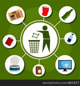 Type of recycle object concept background. Flat illustration of type of recycle object vector concept background for web design. Type of recycle object concept background, flat style
