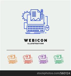 Type Writer, paper, computer, paper, keyboard 5 Color Line Web Icon Template isolated on white. Vector illustration. Vector EPS10 Abstract Template background