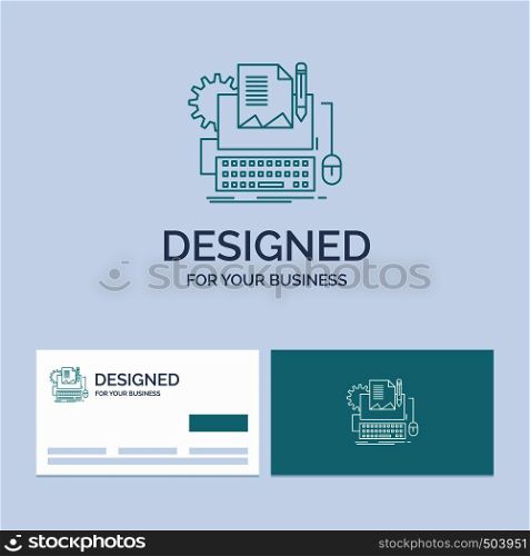 Type Writer, paper, computer, paper, keyboard Business Logo Line Icon Symbol for your business. Turquoise Business Cards with Brand logo template. Vector EPS10 Abstract Template background