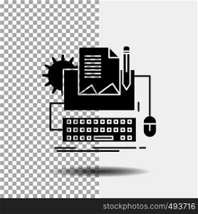 Type Writer, paper, computer, paper, keyboard Glyph Icon on Transparent Background. Black Icon. Vector EPS10 Abstract Template background