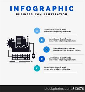 Type Writer, paper, computer, paper, keyboard Infographics Template for Website and Presentation. GLyph Gray icon with Blue infographic style vector illustration.. Vector EPS10 Abstract Template background
