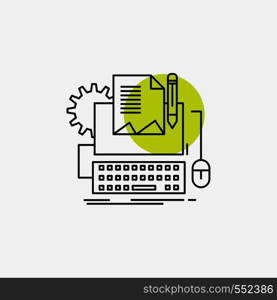 Type Writer, paper, computer, paper, keyboard Line Icon. Vector EPS10 Abstract Template background
