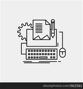 Type Writer, paper, computer, paper, keyboard Line Icon. Vector isolated illustration. Vector EPS10 Abstract Template background