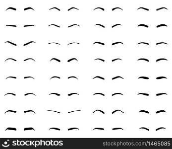 Types and forms of eyebrows, tattoo design on a white background