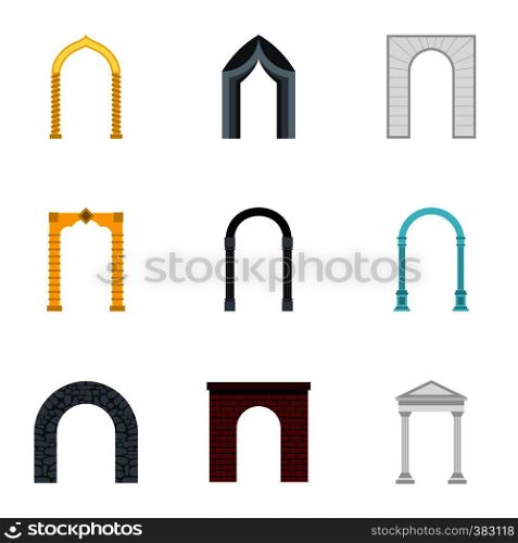 Types of arches icons set. Flat illustration of 9 types of arches vector icons for web. Types of arches icons set, flat style