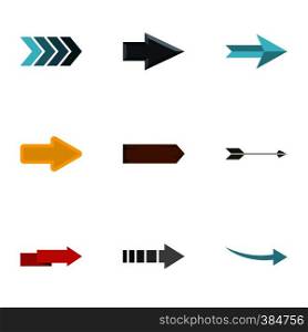 Types of arrows icons set. Flat illustration of 9 types of arrows vector icons for web. Types of arrows icons set, flat style