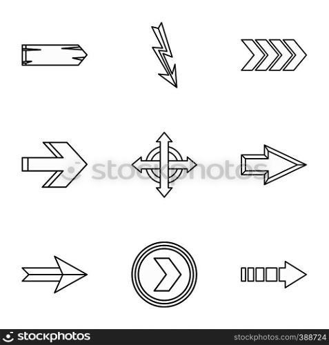 Types of arrows icons set. Outline illustration of 9 types of arrows vector icons for web. Types of arrows icons set, outline style