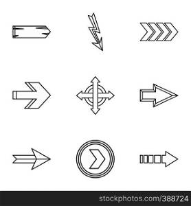Types of arrows icons set. Outline illustration of 9 types of arrows vector icons for web. Types of arrows icons set, outline style
