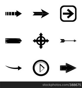 Types of arrows icons set. Simple illustration of 9 types of arrows vector icons for web. Types of arrows icons set, simple style