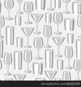 Types of bar glasses. Seamless pattern with alcohol glassware. Types of bar glasses. Seamless pattern with alcohol glassware.