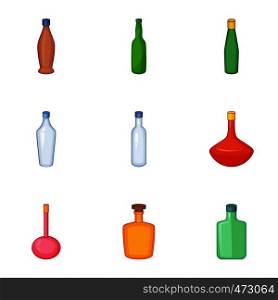 Types of bottle icons set. Cartoon set of 9 types of bottle vector icons for web isolated on white background. Types of bottle icons set, cartoon style
