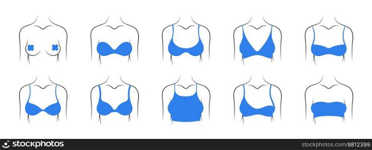 Types of bras. Underwear images. Collection of different types of bras. Vector illustration
