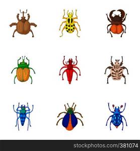 Types of bugs icons set. Cartoon illustration of 9 types of bugs vector icons for web. Types of bugs icons set, cartoon style
