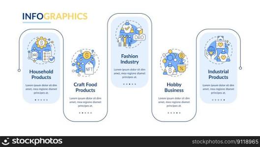 Types of DAOs rectangle infographic template. Internet industry. Data visualization with 5 steps. Editable timeline info chart. Workflow layout with line icons. Lato-Bold, Regular fonts used. Types of DAOs rectangle infographic template