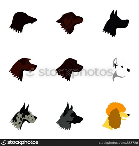 Types of dogs icons set. Flat illustration of 9 types of dogs vector icons for web. Types of dogs icons set, flat style