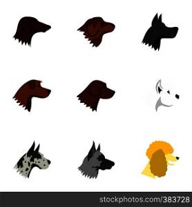Types of dogs icons set. Flat illustration of 9 types of dogs vector icons for web. Types of dogs icons set, flat style