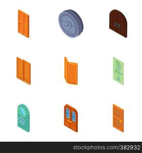 Types of doors icons set. Cartoon illustration of 9 types of doors vector icons for web. Types of doors icons set, cartoon style