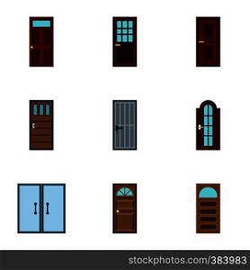 Types of doors icons set. Flat illustration of 9 types of doors vector icons for web. Types of doors icons set, flat style