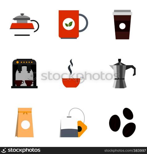 Types of drinks icons set. Flat illustration of 9 types of drinks vector icons for web. Types of drinks icons set, flat style
